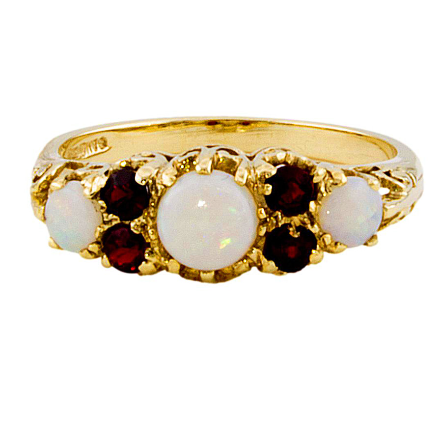 9ct gold Opal / Garnet half hoop Ring size R